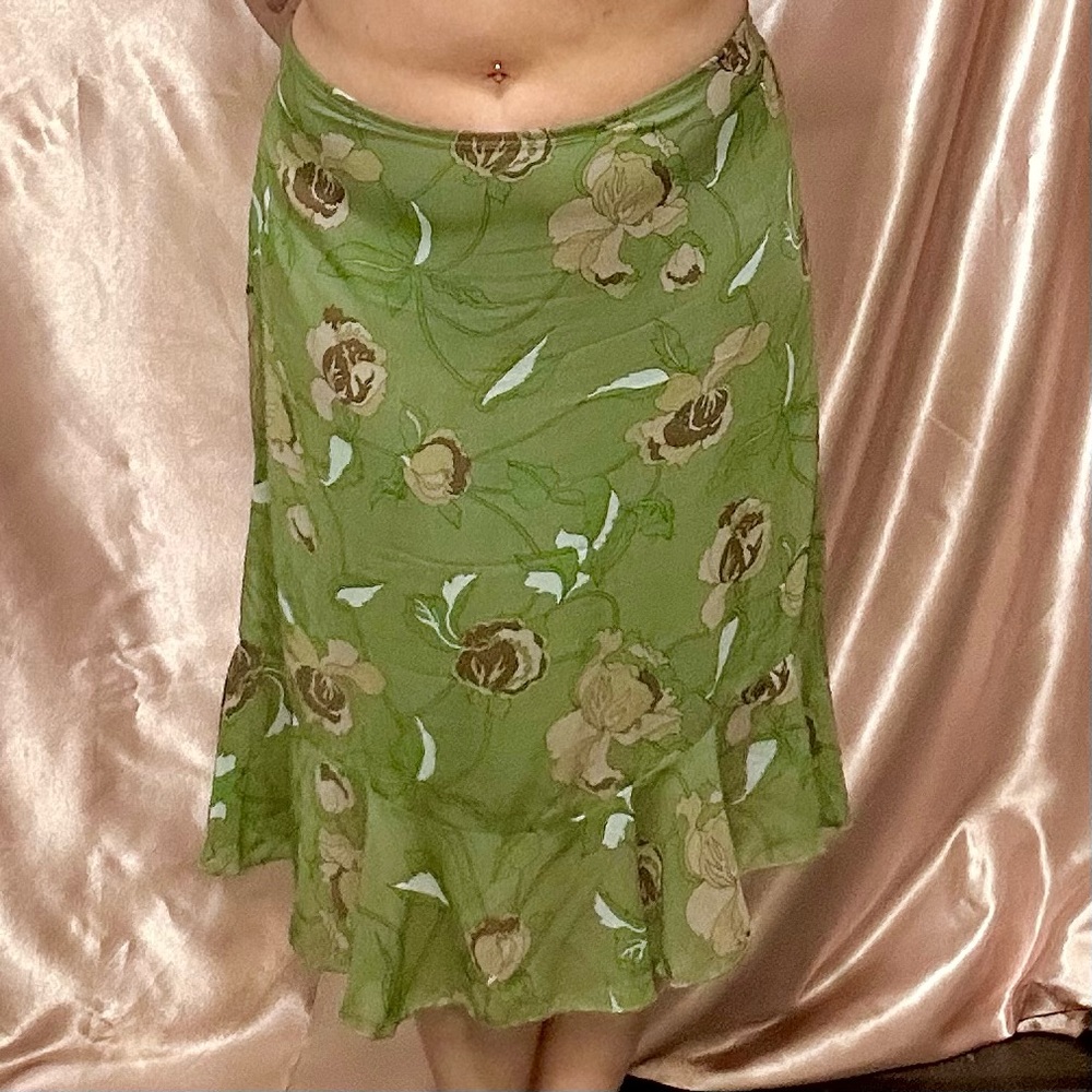 Midi Green Floral Skirt